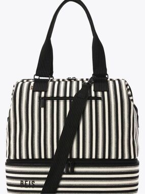 Black and White Striped Beis Weekender Bag